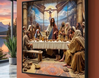 Art mural sur toile La Cène, peinture de Jésus et ses disciples, décoration religieuse chrétienne, toile de scène biblique, inspiration spirituelle