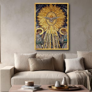 Gouden Heilige Geestduif mozaïek canvas kunst aan de muur, religieus christelijk decor, spirituele gebedsscène, inspirerend canvas, heilige kunstafdruk afbeelding 2