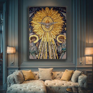 Gouden Heilige Geestduif mozaïek canvas kunst aan de muur, religieus christelijk decor, spirituele gebedsscène, inspirerend canvas, heilige kunstafdruk afbeelding 3