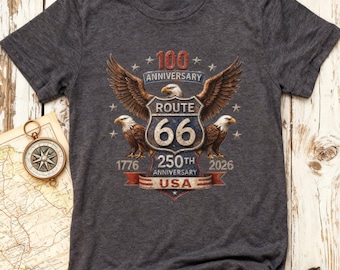 Patriotic Route 66 100th Anniversary 1926-2026 Shirt, 250th USA Anniversary, Vintage American Tee