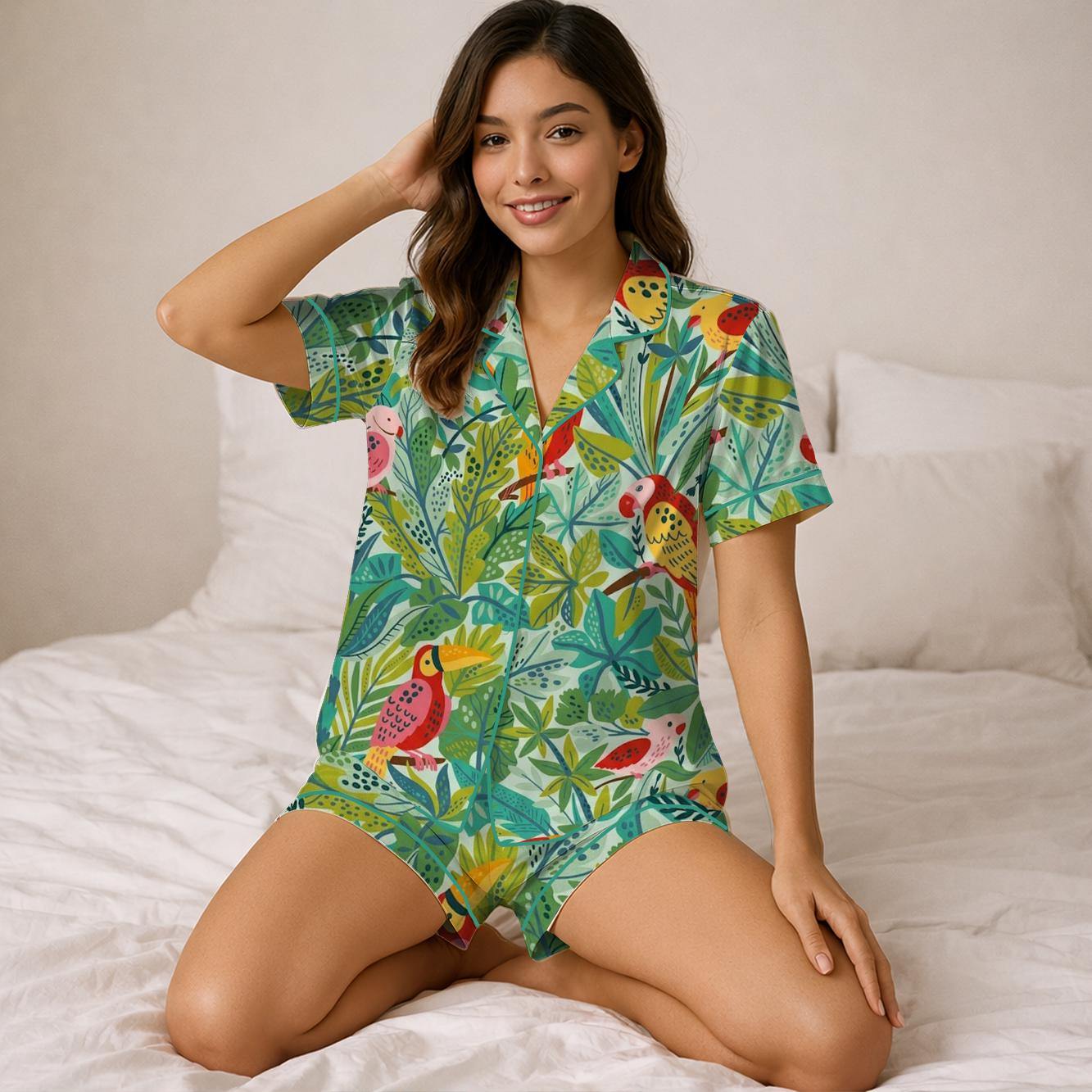 Tropical Toucan Jungle Pajamas, Exotic Jungle Leaf Sleepwear, Luxury ...