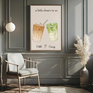 Personalised Coffee and Matcha Print, Couple Wall Art, Best Friend Gift, Custom Names Print, Kitchen Decor, A4 Unframed Print image 2