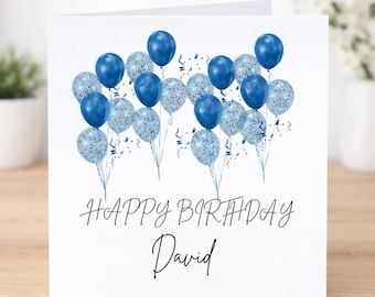 Personalised Birthday Card for Him- special day- balloons theme- blue