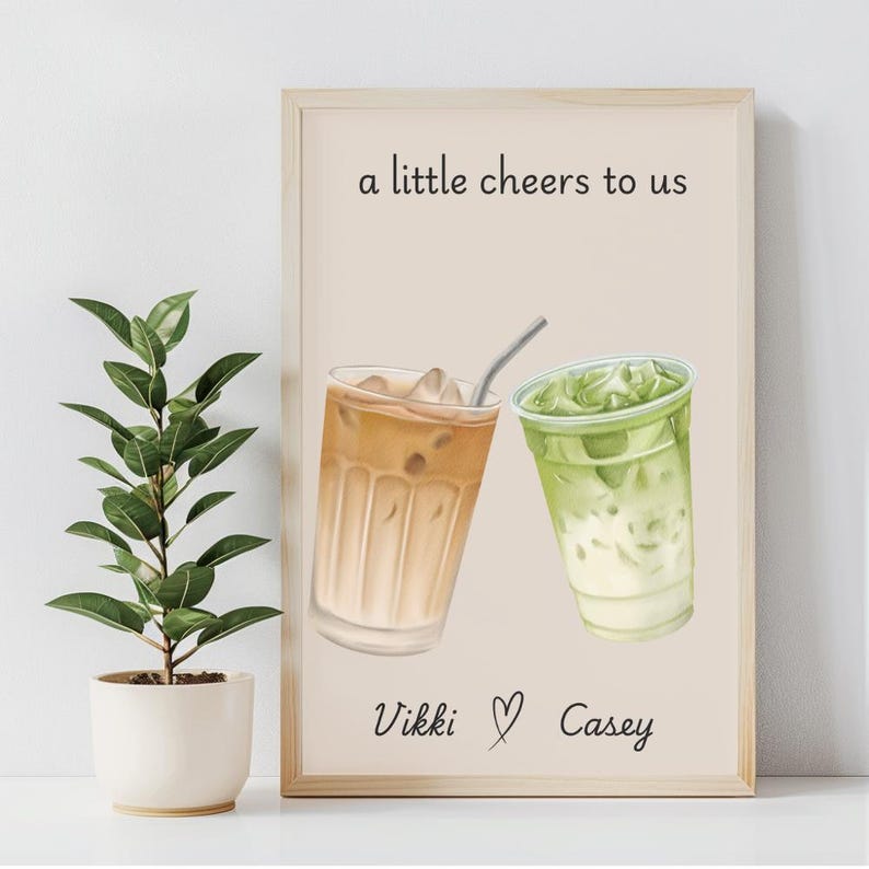 Personalised Coffee and Matcha Print, Couple Wall Art, Best Friend Gift, Custom Names Print, Kitchen Decor, A4 Unframed Print image 7