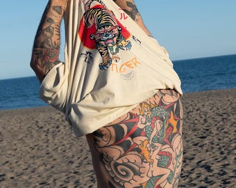 T-shirt unisex oversize 100% cotton Inkoku Tiger