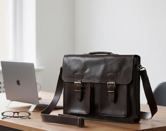 Leather Messenger Bag Men-15 Inch Laptop Satchel-Brown Leather Briefcase-Vintage Crossbody Work Bag-Mens Office Gift-Real Leather Bag
