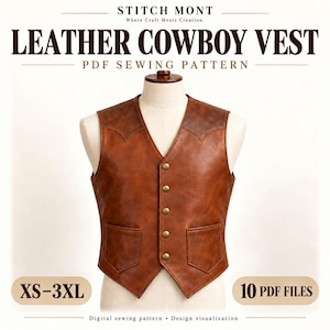 Men’s Leather Cowboy Vest  Drafting Guide PDF, Western Waistcoat Template, Printable A4 Pattern, Sizes S-5XL, Digital Download