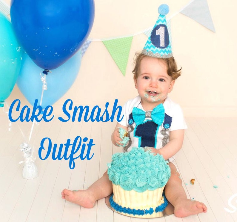Baby Boys First Birthday Outfit Blues Theme Bow Tie & Party Etsy