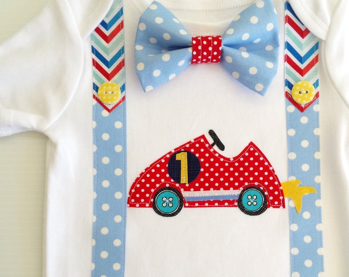 Racing Car Theme Baby Boy 1st Birthday Boy Bow Tie All in One Etsy