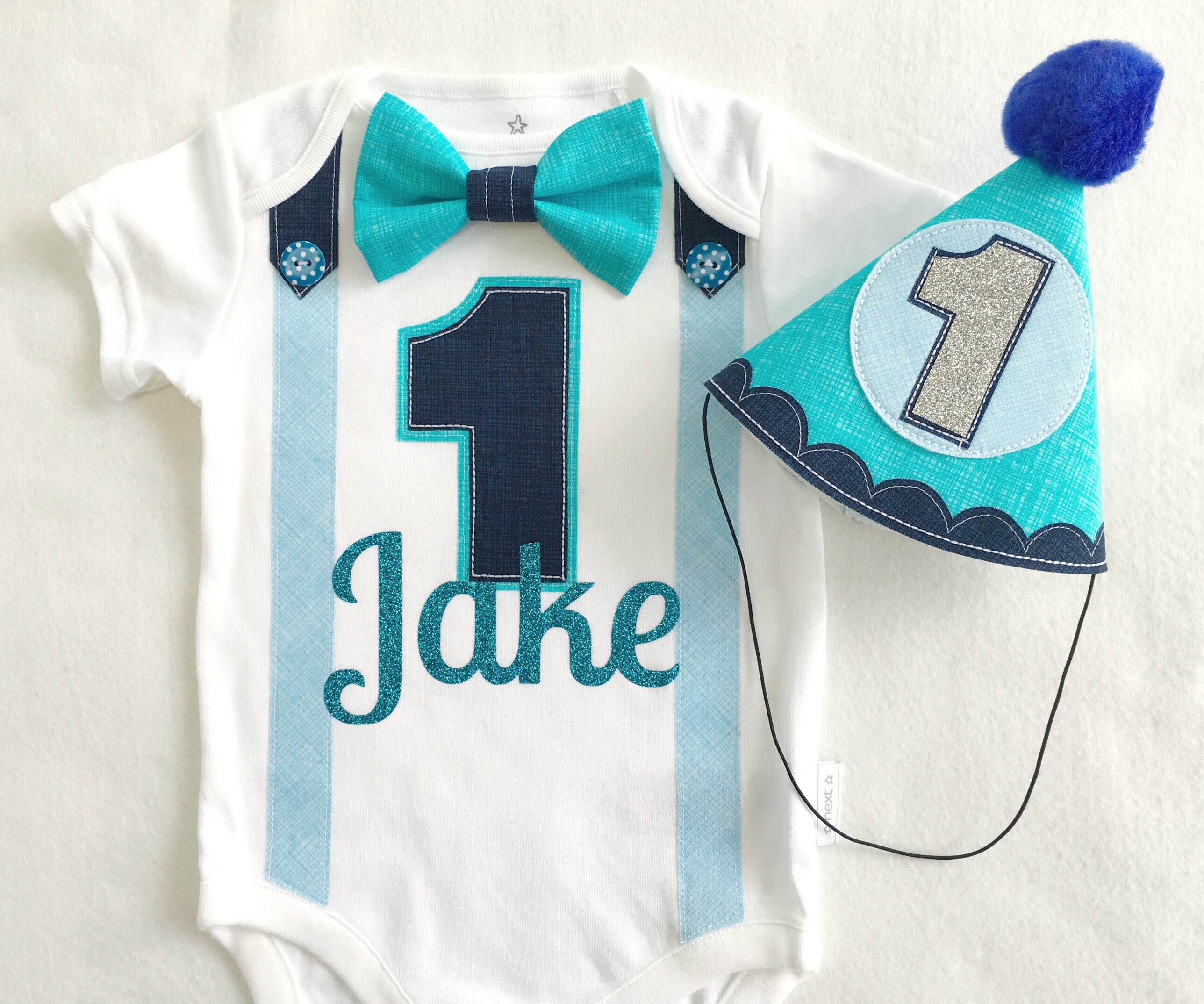 Baby Boys First Birthday Outfit Blues Theme Bow Tie & Party Etsy
