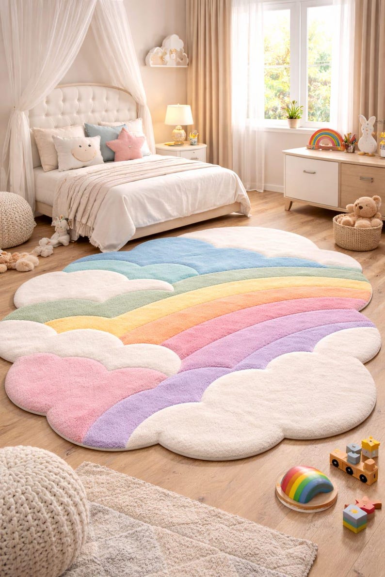 Cloud Pattern Rug Hand-tufted Rainbow Cloud Rug, Soft Pastel Nursery Decor - Etsy