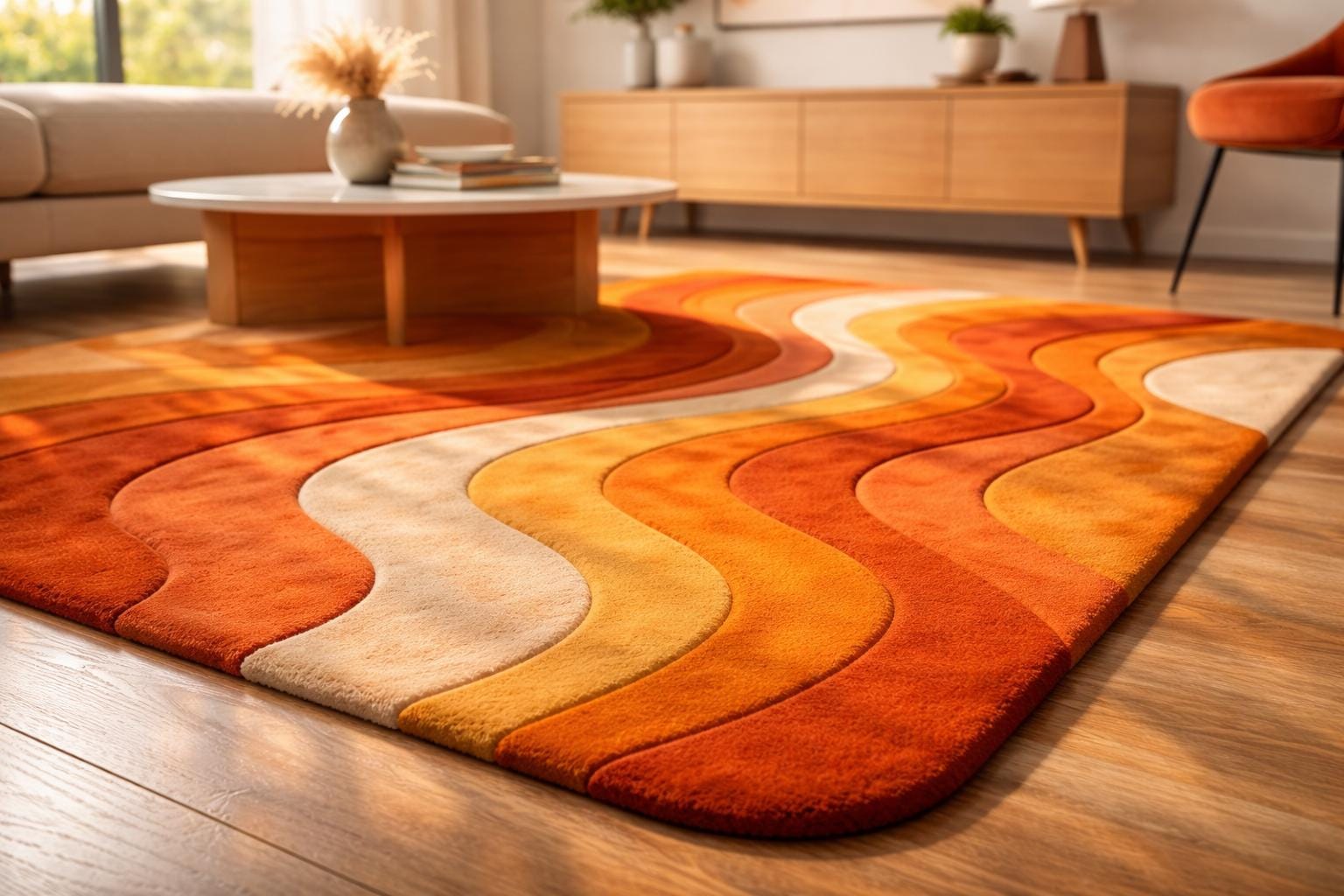 Modern Abstract Wavy Wool Rug – Earth Tone Warmth, Hand Tufted Plush ...