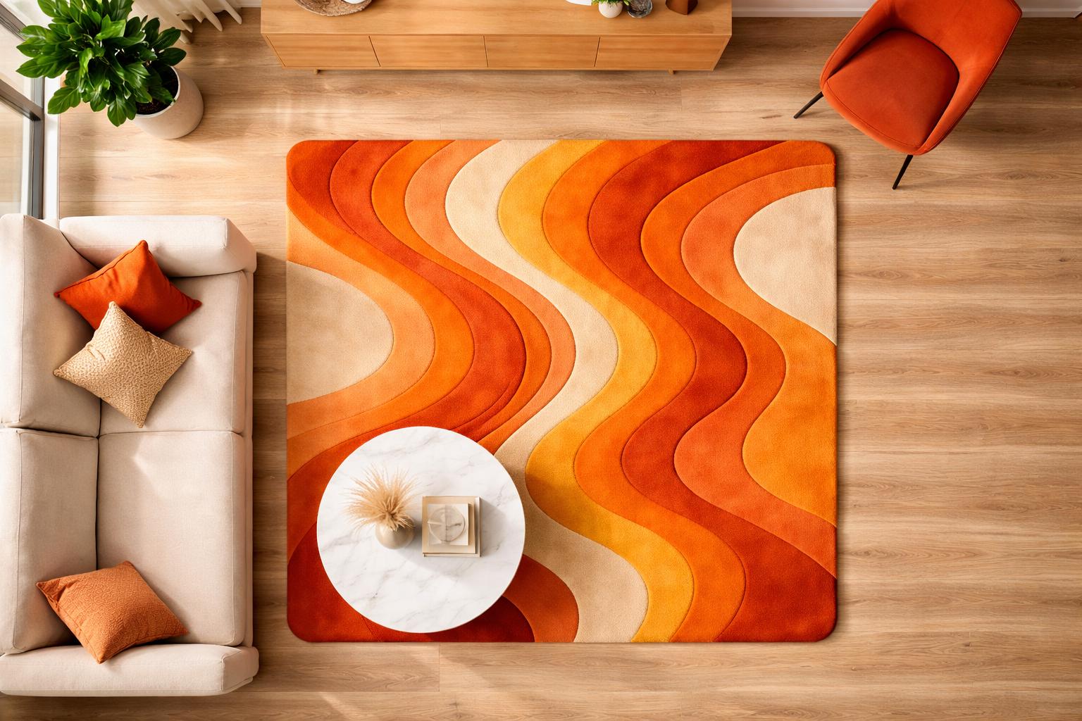 Modern Abstract Wavy Wool Rug – Earth Tone Warmth, Hand Tufted Plush ...