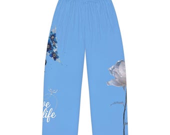 Love Is Life floral butterfly pajama pants | blue all-over print