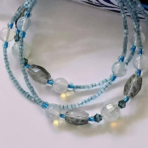 Eyeglass Chain Opalite and light blue glass  seed beads. 28 inches Adjustable Loops Original design