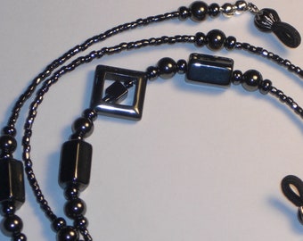 Eyeglass chain Hematite Square Design  28 inches fancy ends NEW