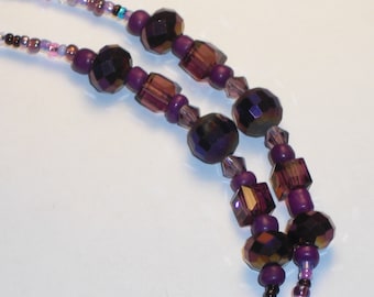 Eyeglass Chain Purple with Faceted Glass Accents. Fancy ends 28 inches