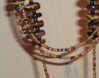 Eyeglass chain  Tiger's Eye Handmade Amber Mix  28 inches fancy ends