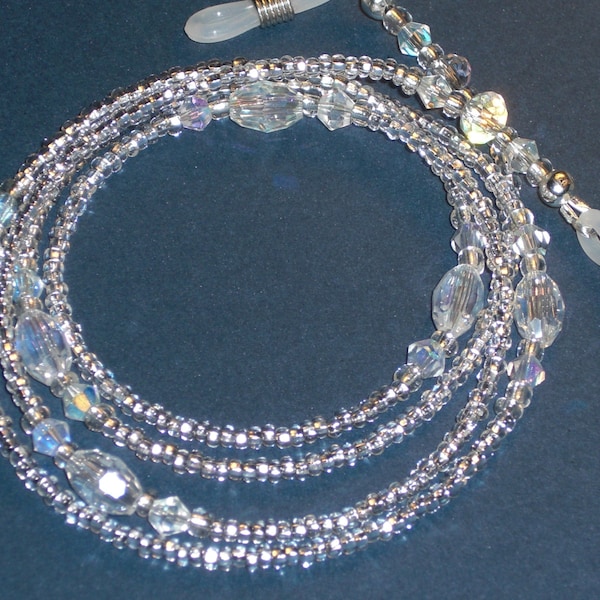 Eyeglass Chain "Tamara" Light Transparent Clear Faceted Glass 28 inches