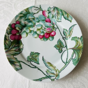 Service de 10 assiettes Philippe Deshoulières Limoges « Vendanges » par Patrick Frey – Porcelaine fine française – Années 1980/90 – 21,8 cm