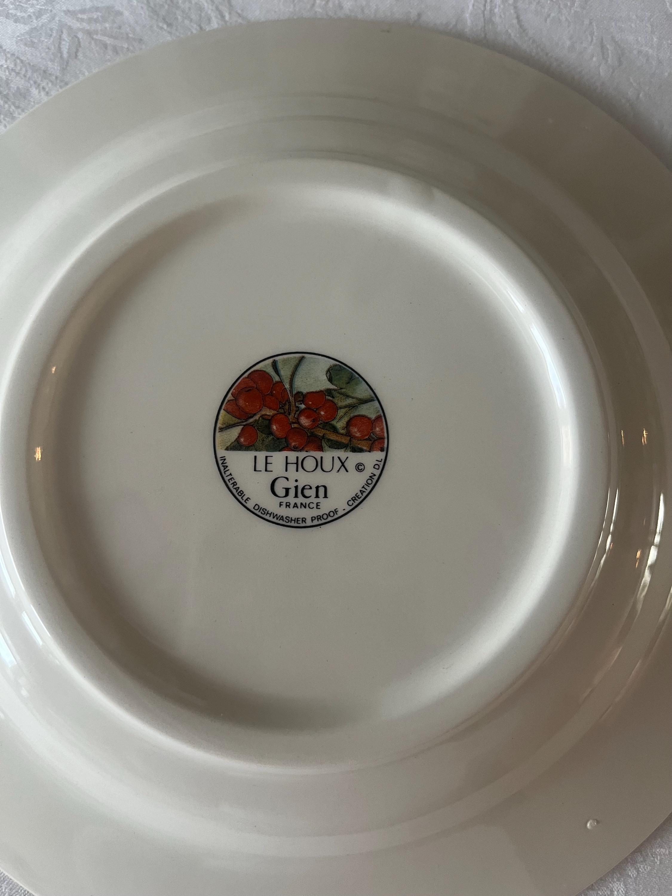 Set of 6 Gien 'le Houx' Salad Plates Rare French Vintage Faience