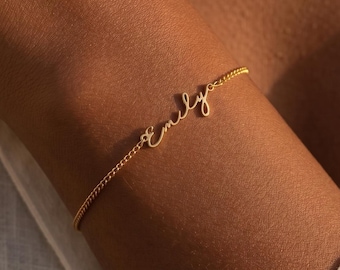 Pulsera con nombre personalizado / Joyería inicial de plata de ley chapada en oro de 18 quilates