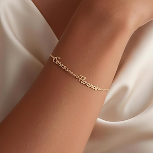 Gold Plated Sterling Silver Two Name Bracelet, Personalized Script Chain