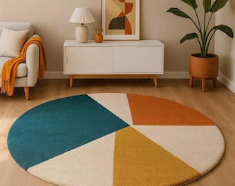 Geometric Color Block Round Rug | Modern Abstract Carpet