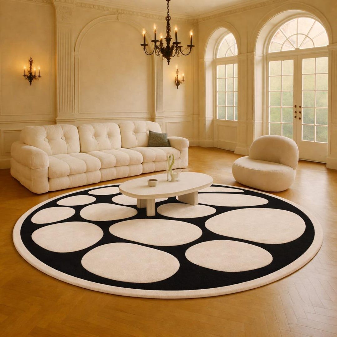 Dot Texture Rug Abstract Dot Pattern Round Rug, Black & Ivory Wool Carpet - Etsy