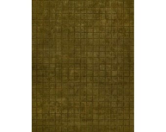 May include: Olive green rectangular rug with a grid pattern. The rug has a textured surface and a plush appearance. The grid pattern is made up of small, evenly spaced squares. The rug is a solid color and appears to be made of a soft material.