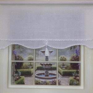 dolls house blind, dolls house window, dollhouse miniature curtains, miniature drapes, 12th scale miniatures, white