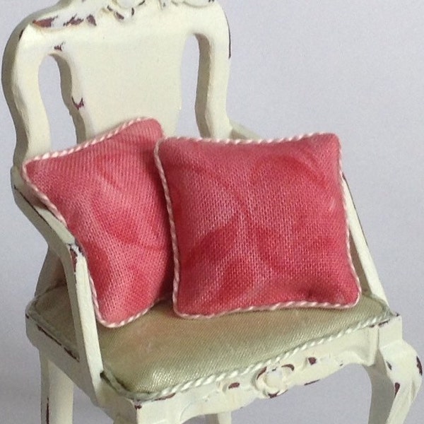 Dollhouse miniatures, cushions, dolls house miniature pillow, 1:12th scale, dusky pink leaves