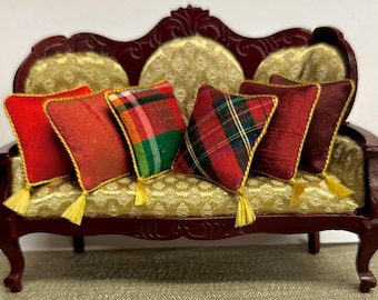 Dollhouse Miniature Silk Pillow with Gold Trim, 1:12 Scale