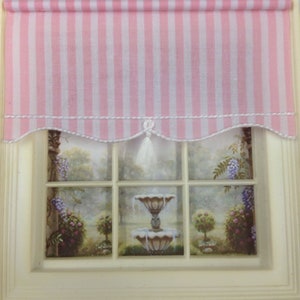 dolls house blind, dolls house window, dollhouse miniature curtains, miniature drapes, 12th scale miniatures, Lundby,16 th, pale pink stripe