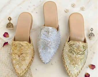 Golden Bridal heels, Block heels, Bellies, Ballerinas, Wedding Mules, Wedges,