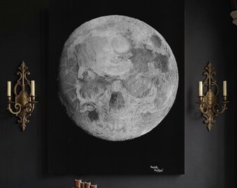Arte em pôster da Lua Cheia: Tela escura em preto e branco para decoração de parede da sala de estar, sem moldura.