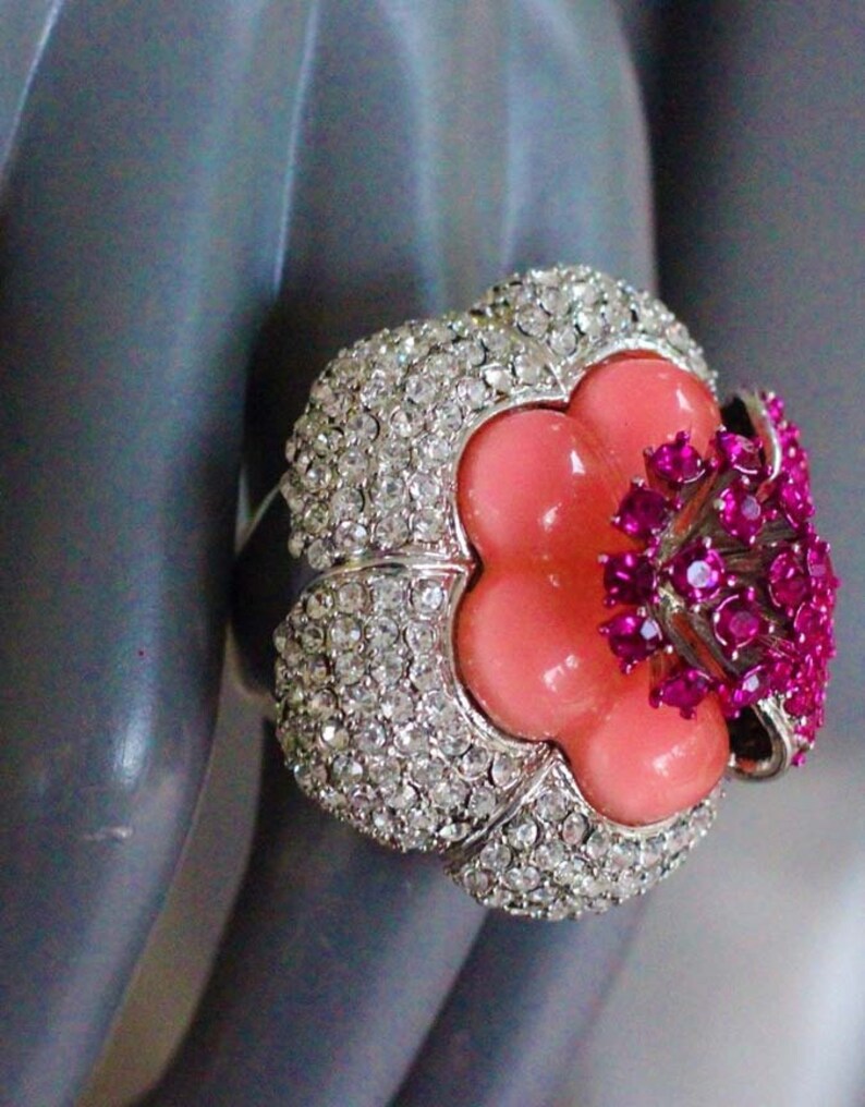 Huge Couture Crystal Flower Statement Ring