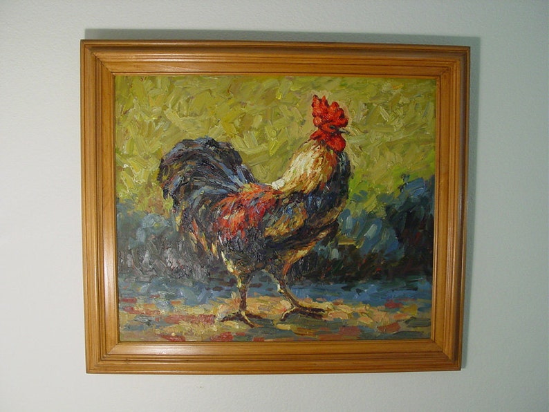 Proud Rooster Palette Knife Impasto Textured Oil Painting Etsy