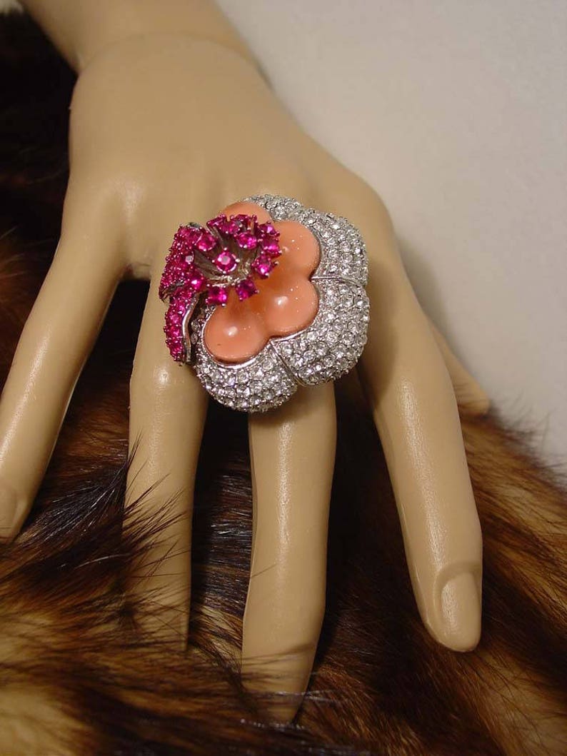 Huge Couture Crystal Flower Statement Ring