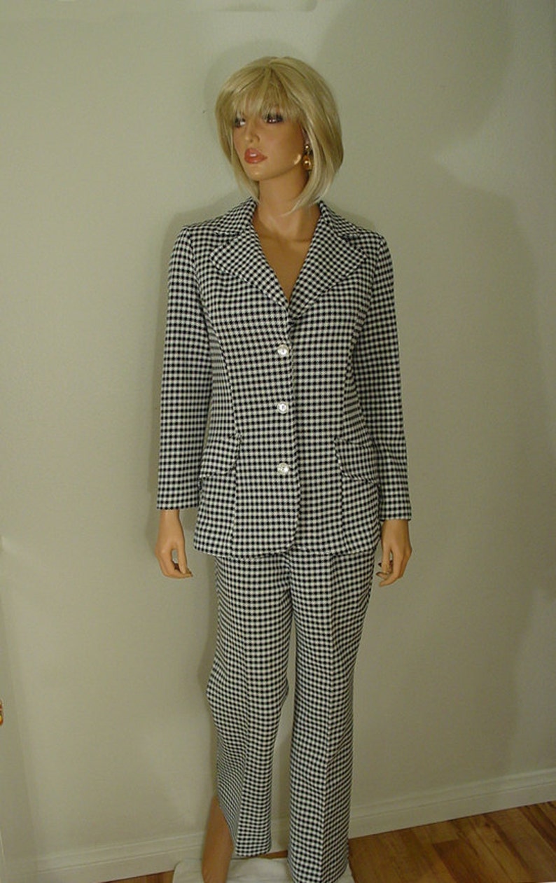 Vintage MOD Polyester Double Knit Houndstooth Suit | Etsy