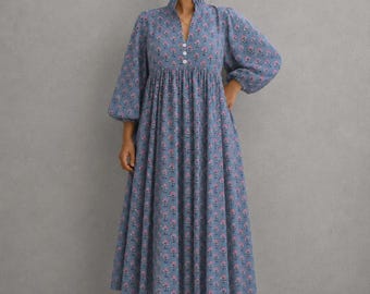 Vestido estampado a mano, vestidos de algodón, vestidos de mujer, vestido de algodón indio, vestido maxi estampado a mano, vestido midi, minivestido, estampado a mano Bagru