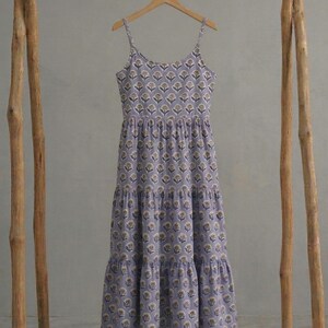 Indian Cotton Block Print Kyra Midi Summer Maxi Boho Maternity Dress for Women with tie string closure