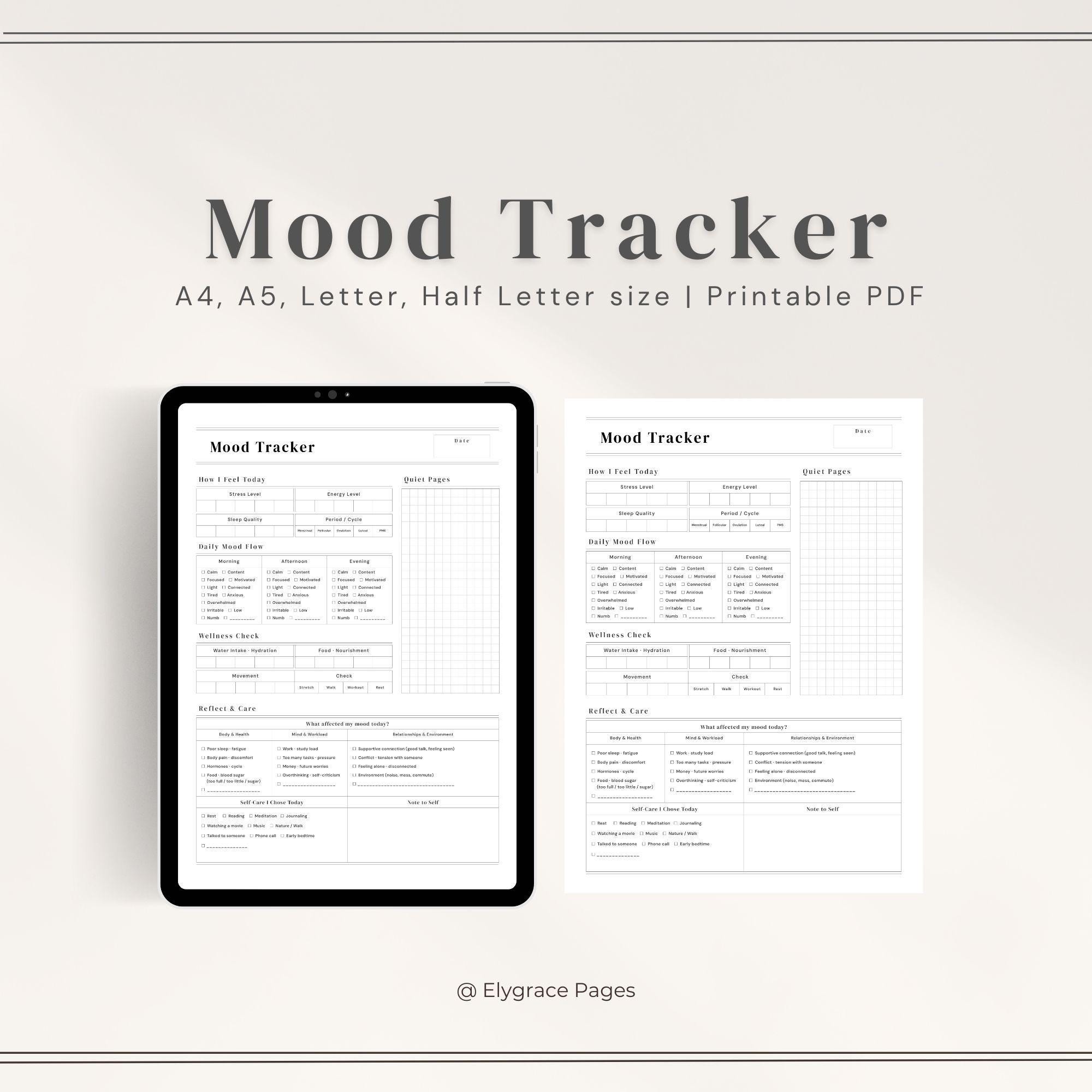 Daily Mood Tracker Printable: Emotional Check-in, A4/a5/letter/half ...