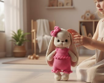 Handmade Crochet Bunny, Soft Pink Plush Toy, Amigurumi Rabbit