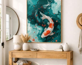 鯉のアート。水墨画。鯉の絵。日本の鯉。海の生き物のアート。壁画