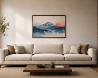 Mount Fuji Inspired Composition – Minimalist Japanese Landscape Art Print, Serene Nature Wall Decor