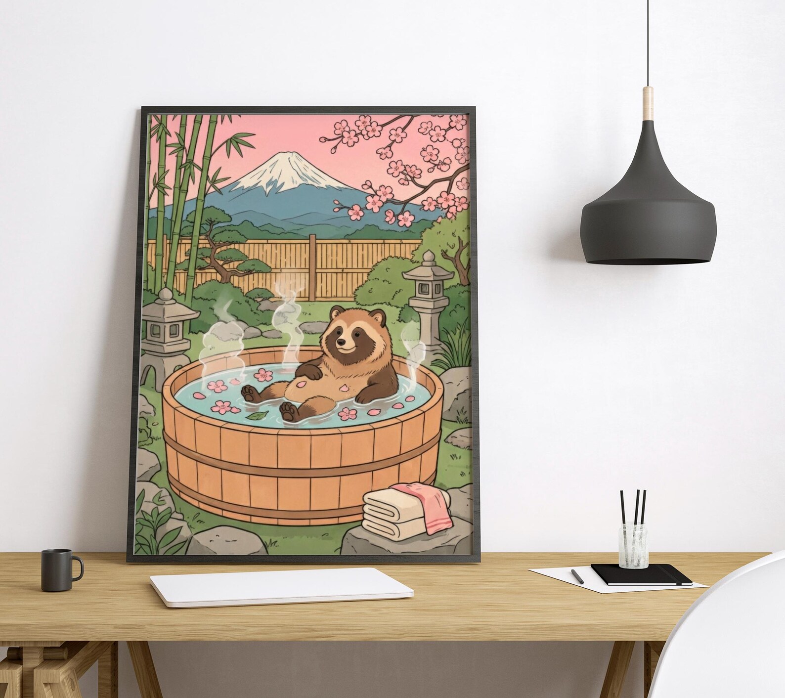 Tanuki Hot Spring Poster Japanese Onsen Art Cute Raccoon Dog Print ...
