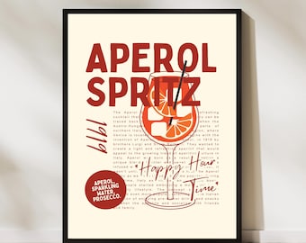Przepis na koktajl Aperol Spritz, wydruk artystyczny, włoski aperitif