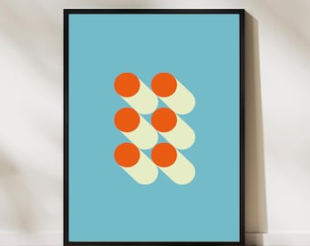 Stampa artistica Bauhaus, decorazione murale geometrica astratta moderna, poster minimale con blocchi di colore, design di metà secolo, opera d'arte contemporanea estetica.