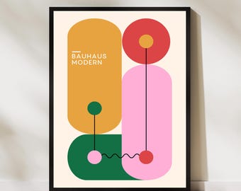 Stampa artistica Bauhaus, decorazione murale geometrica astratta moderna, poster minimale con blocchi di colore, design di metà secolo, opera d'arte contemporanea estetica.
